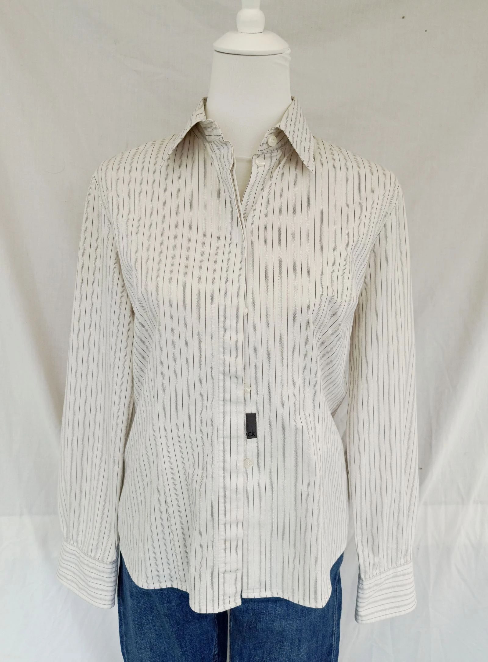 Chemise légère rayée Calvin Klein blanche à liserés métallisés T42